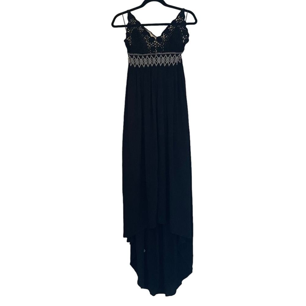 Astr Black Maxi Dress with Cream Waist Embroidery